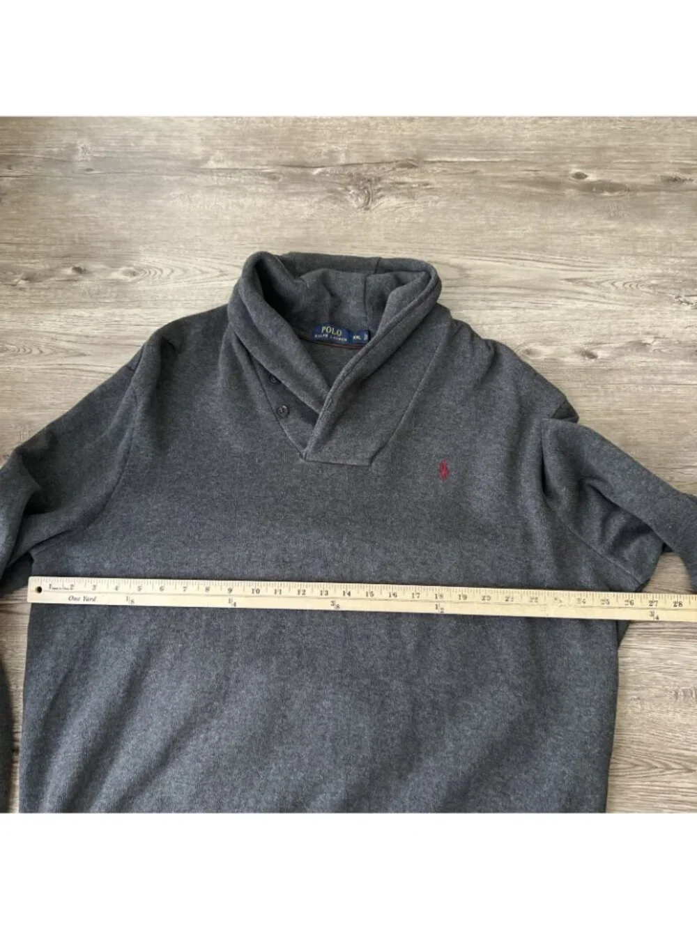 Polo Ralph Lauren Shawl Collar Pullover Mens XXL Gray Suede Elbow Patches Cotton